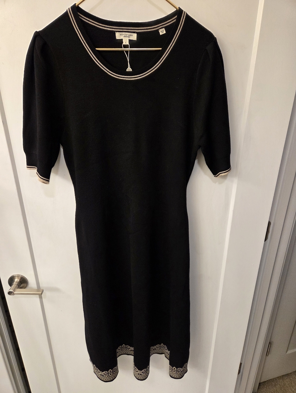NWT - Max Studio Scoop Neck Border Print A-Line Midi Sweater Dress - Size L